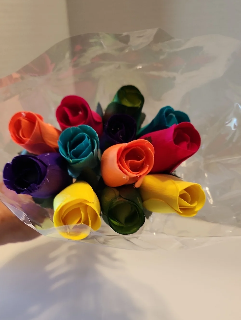 12 Gorgeous Roses, A Colorful Wooden Bouquet with Long Stems, Scent Free